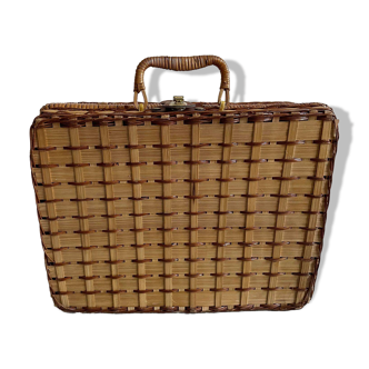 Tartan style wicker suitcase