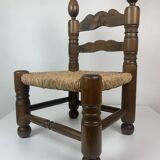 Wood Turned Bobbin Low Rush Chair in the manner of Charles Dudouyt, France, 1950s