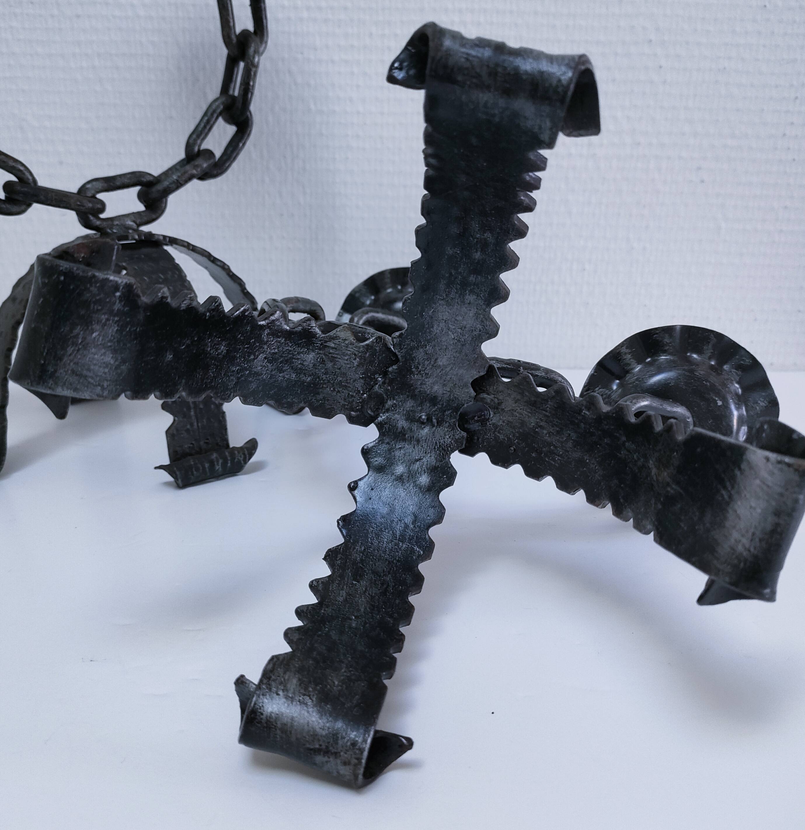Pair of brutalist 60s metal chain candle holders