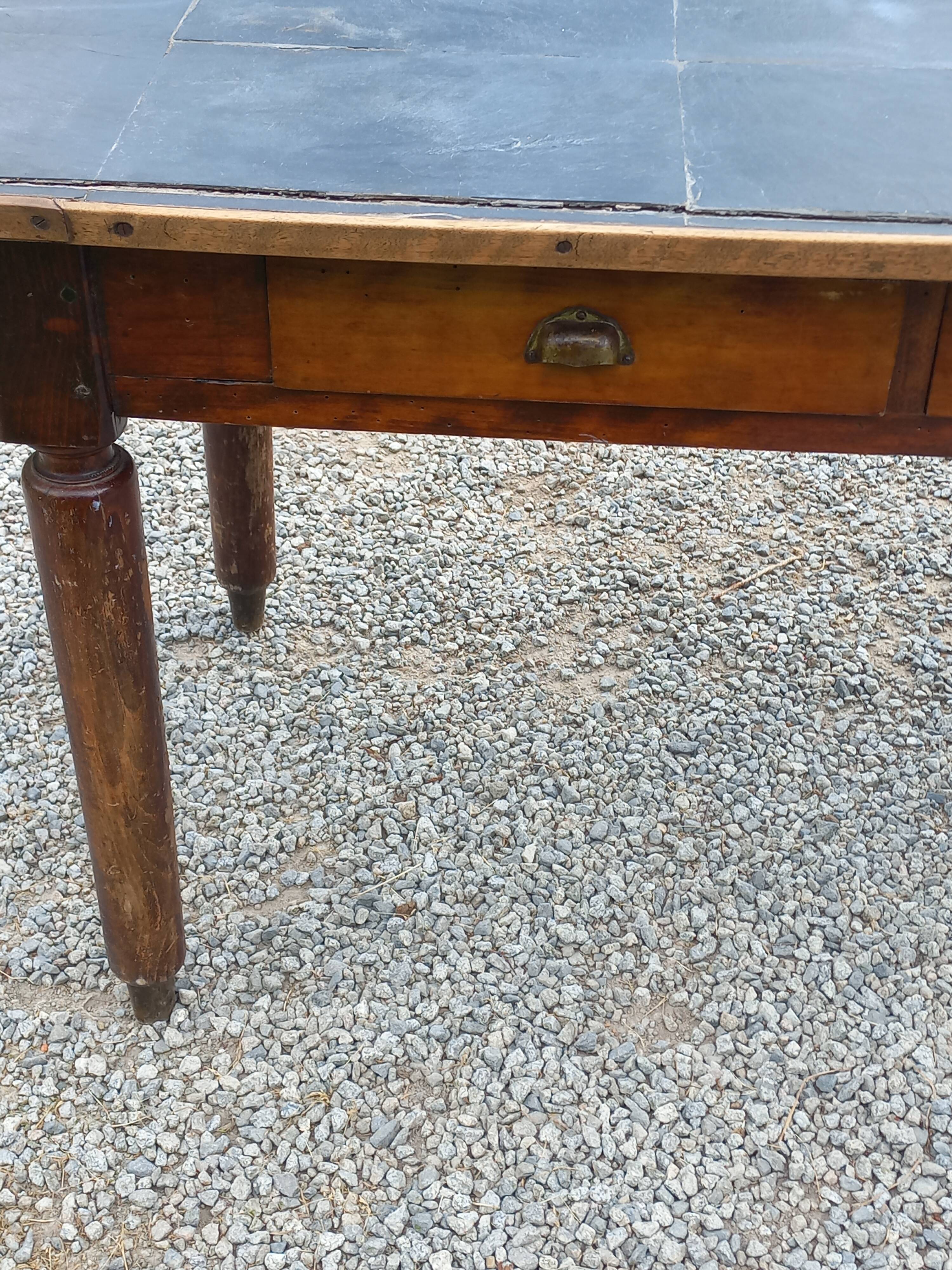 Farmhouse table, late 19th/early 20th century, 6 drawers, slate top 2