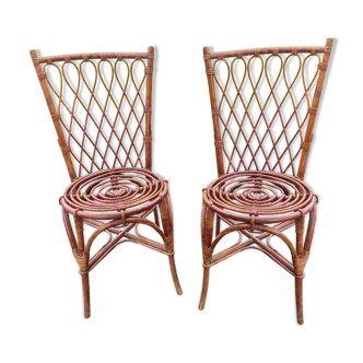 2 chaises en bambou et rotin