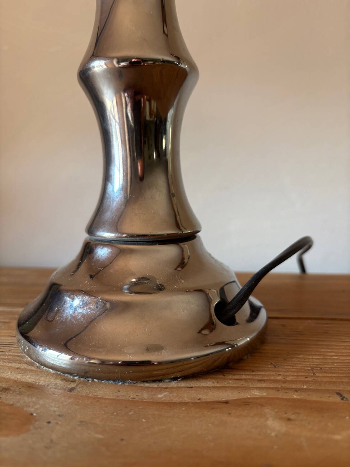 Vintage 1970s chrome globe lamp with bamboo-like finish