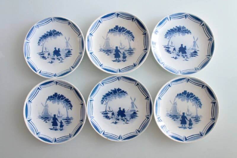 6 antique French dessert plates, Moulin des Loups, 4067
