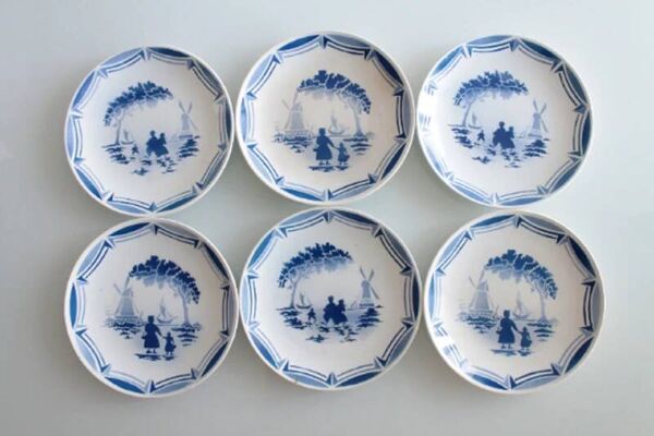 6 assiettes à dessert anciennes françaises, Moulin des Loups, 4067