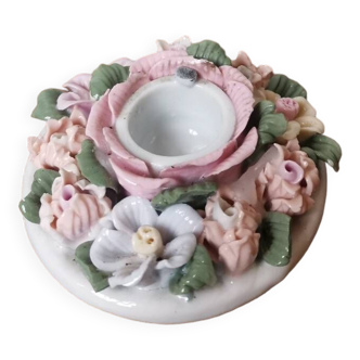 Bougeoir fleurs vintage kitsch porcelaine