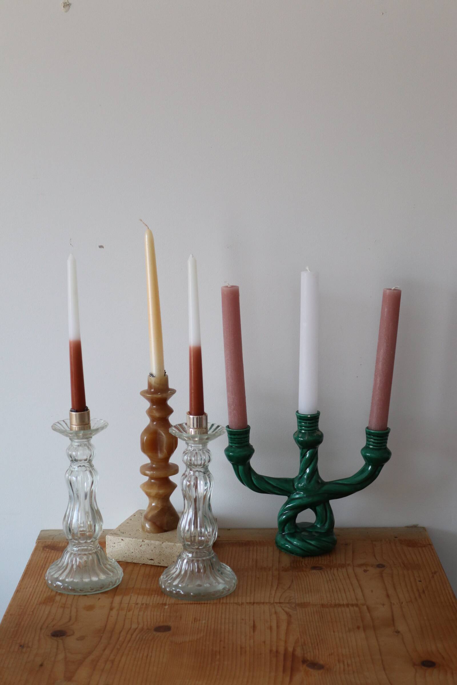 Pair of Roger Gallet glass candle holders