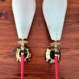 White wall lamps shape brass and plexiglas cornet circa 1950 / 1 pair