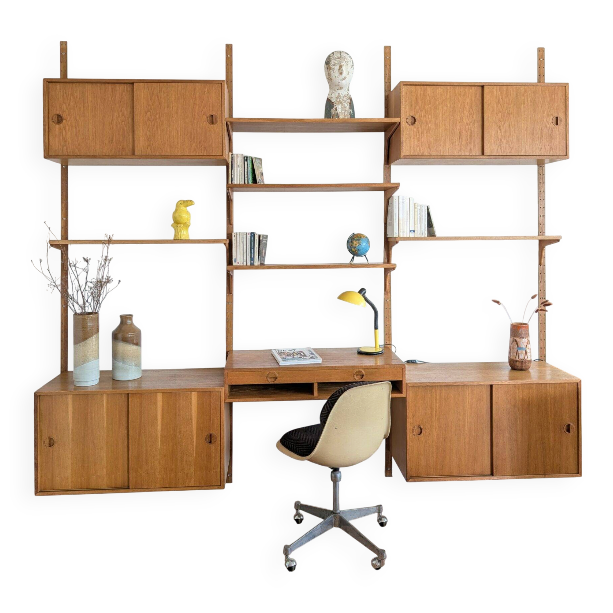 Ensemble mural modulable teck blond danois des années 60/70