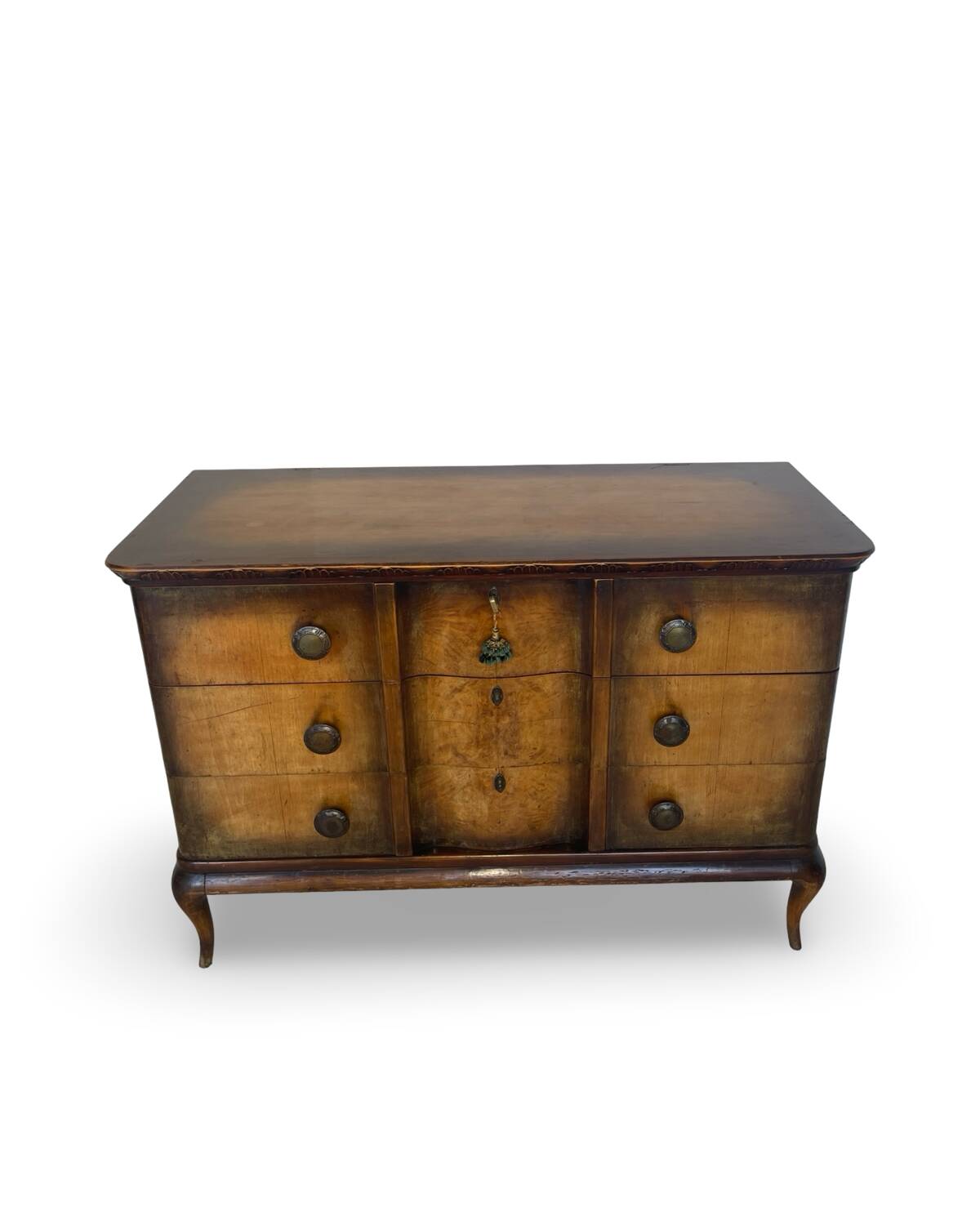 Commode italienne en placage et bois massif de noyer, années 1940-1950