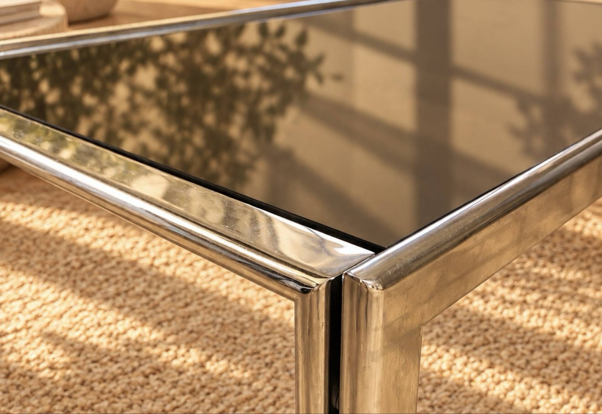 Vintage coffee table in chrome and smoked glass – 1970s/80s