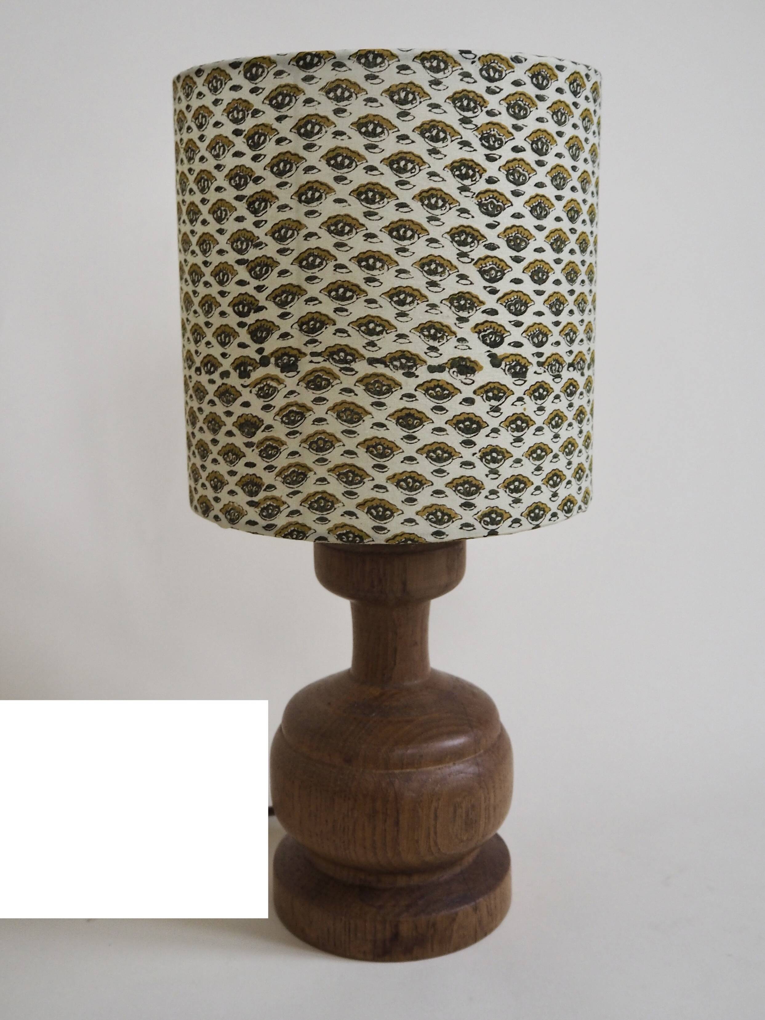 Wooden lamp with block print shade