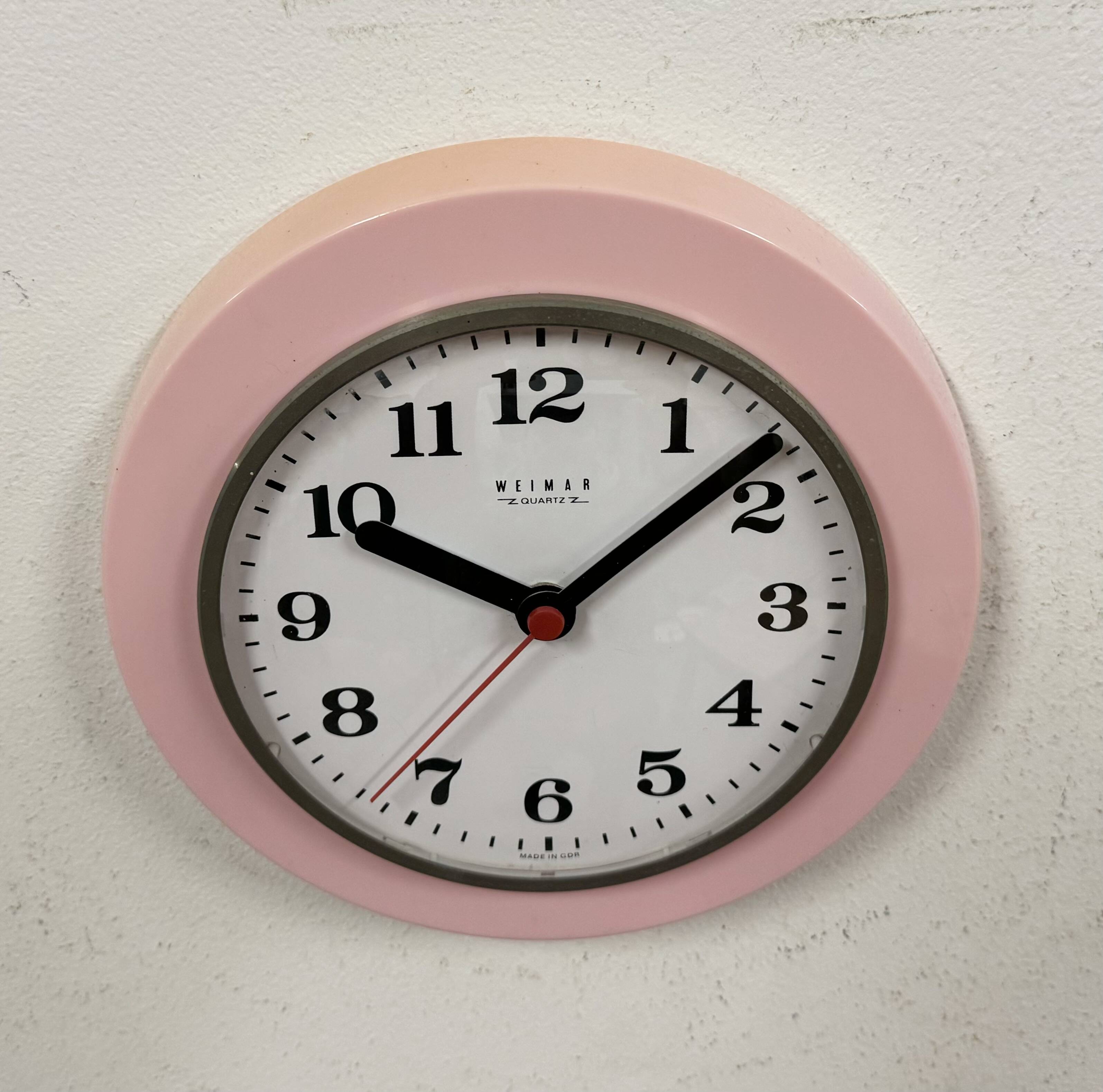 Vintage Pink East German Bakelite Wall Clock from Weimar, 1980s