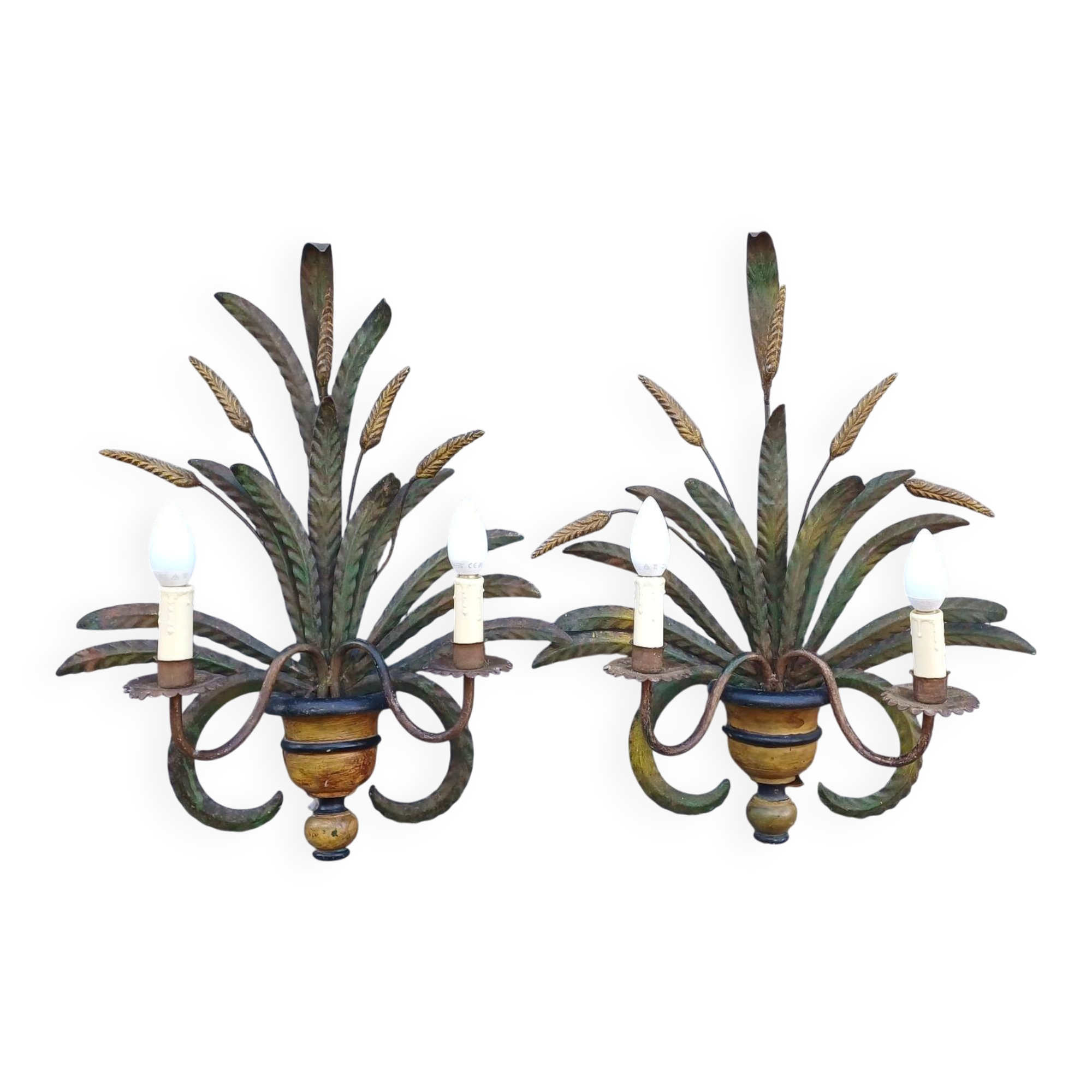 Pair of appliqué wheat ear in vintage polychrome from the 1960s.