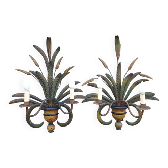Pair of appliqué wheat ear in vintage polychrome from the 1960s.
