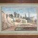 The garden of the abbey. Watercolour 19th century monogrammed.