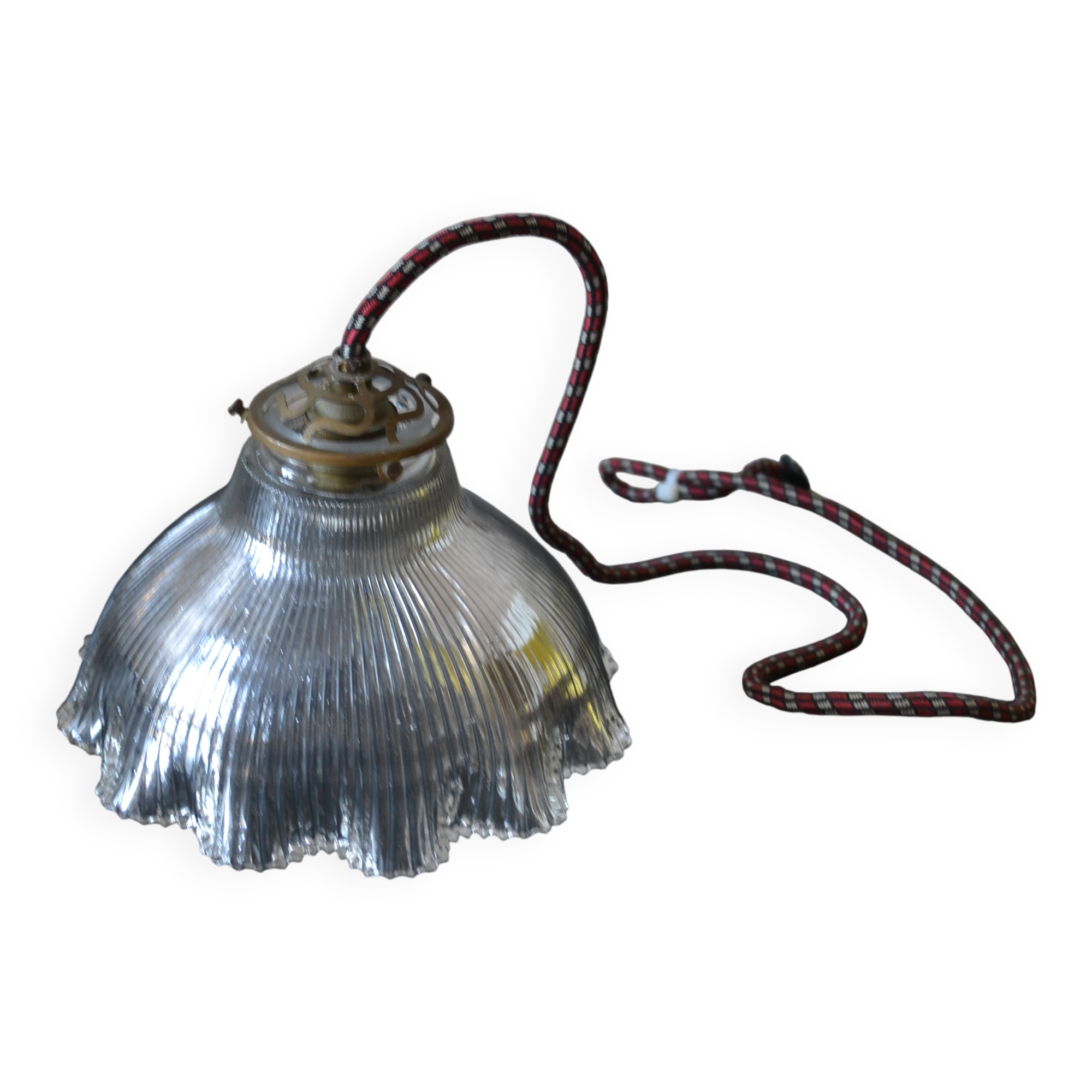Prismatic glass Holophane pendant light circa 1950