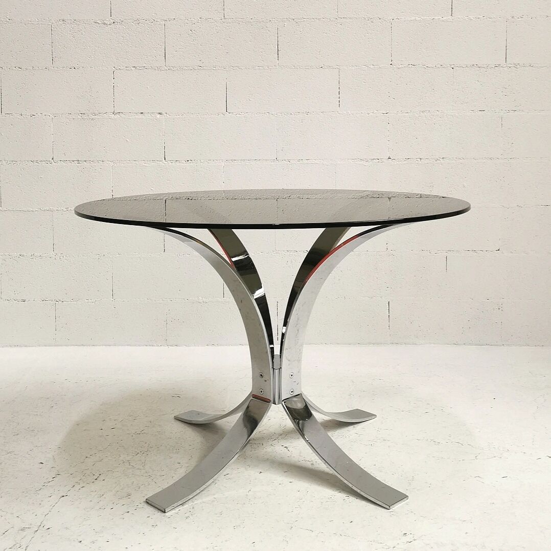 Round table chrome and smoked glass, 1970
