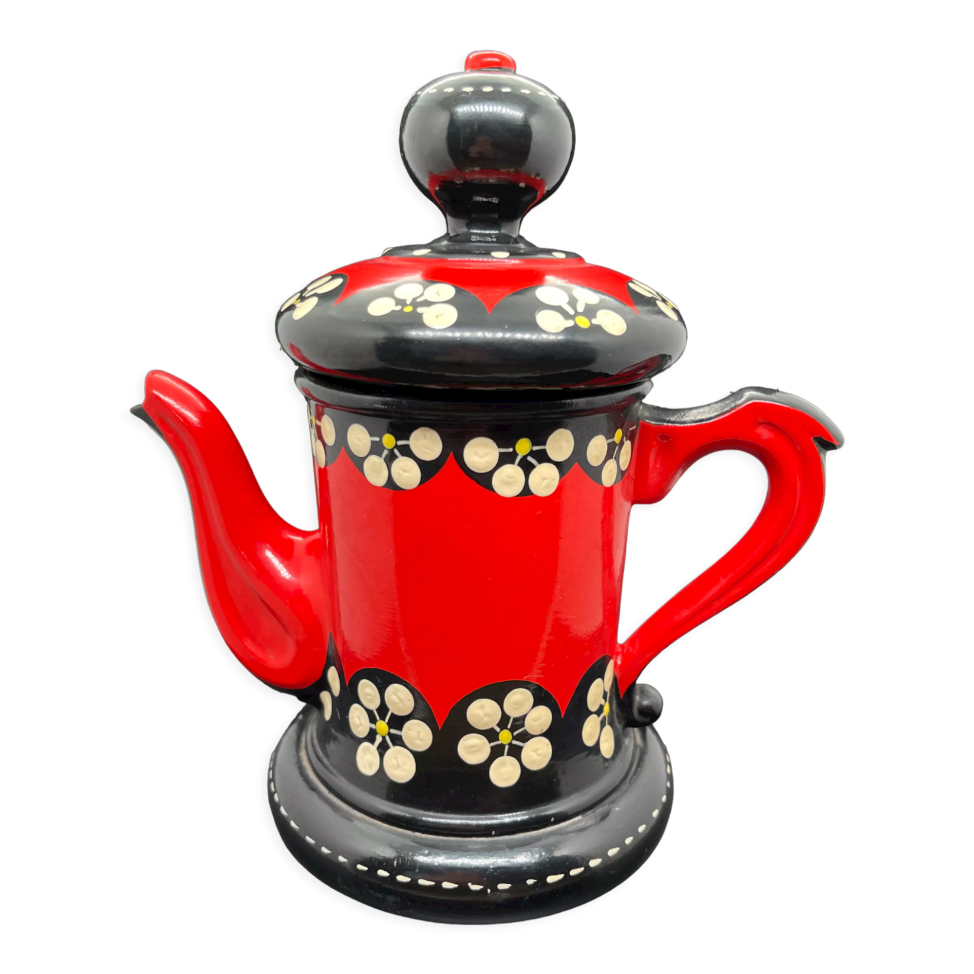 Vintage terracotta teapot glazed and hand painted