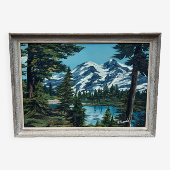 Huile sur toile  "Lac de montagne"