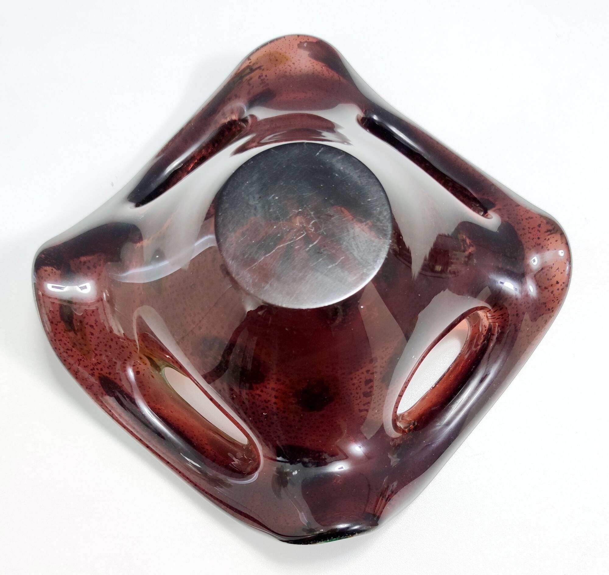 Vintage Brown Murano Glass Ashtray / Catchall by Fratelli Toso with Murrines