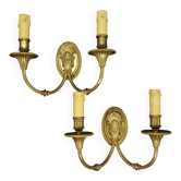 Paire d'appliques aux mascarons féminins style Louis XVI - bronze doré