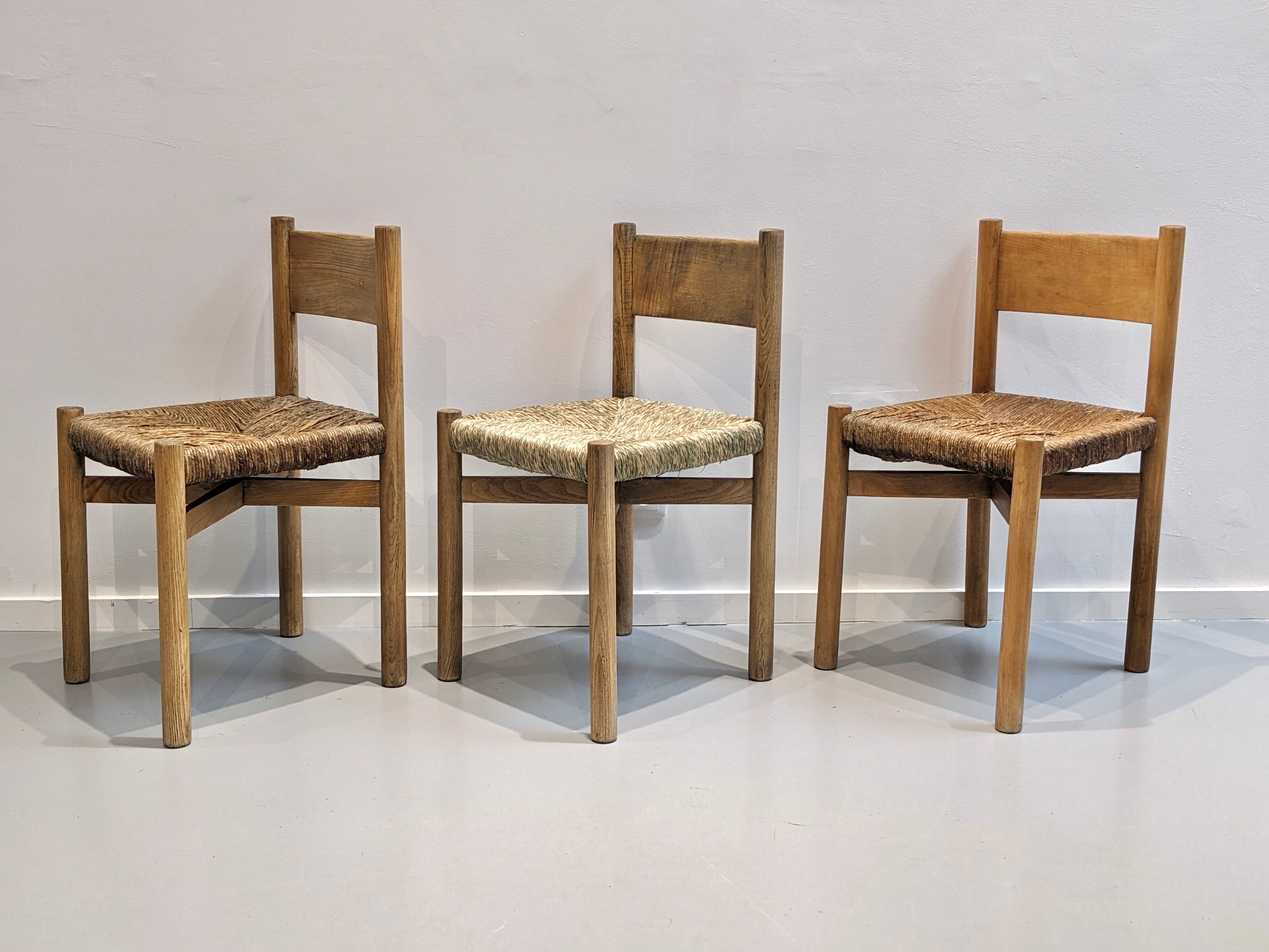 Series of 3 Méribel chairs by Charlotte Perriand