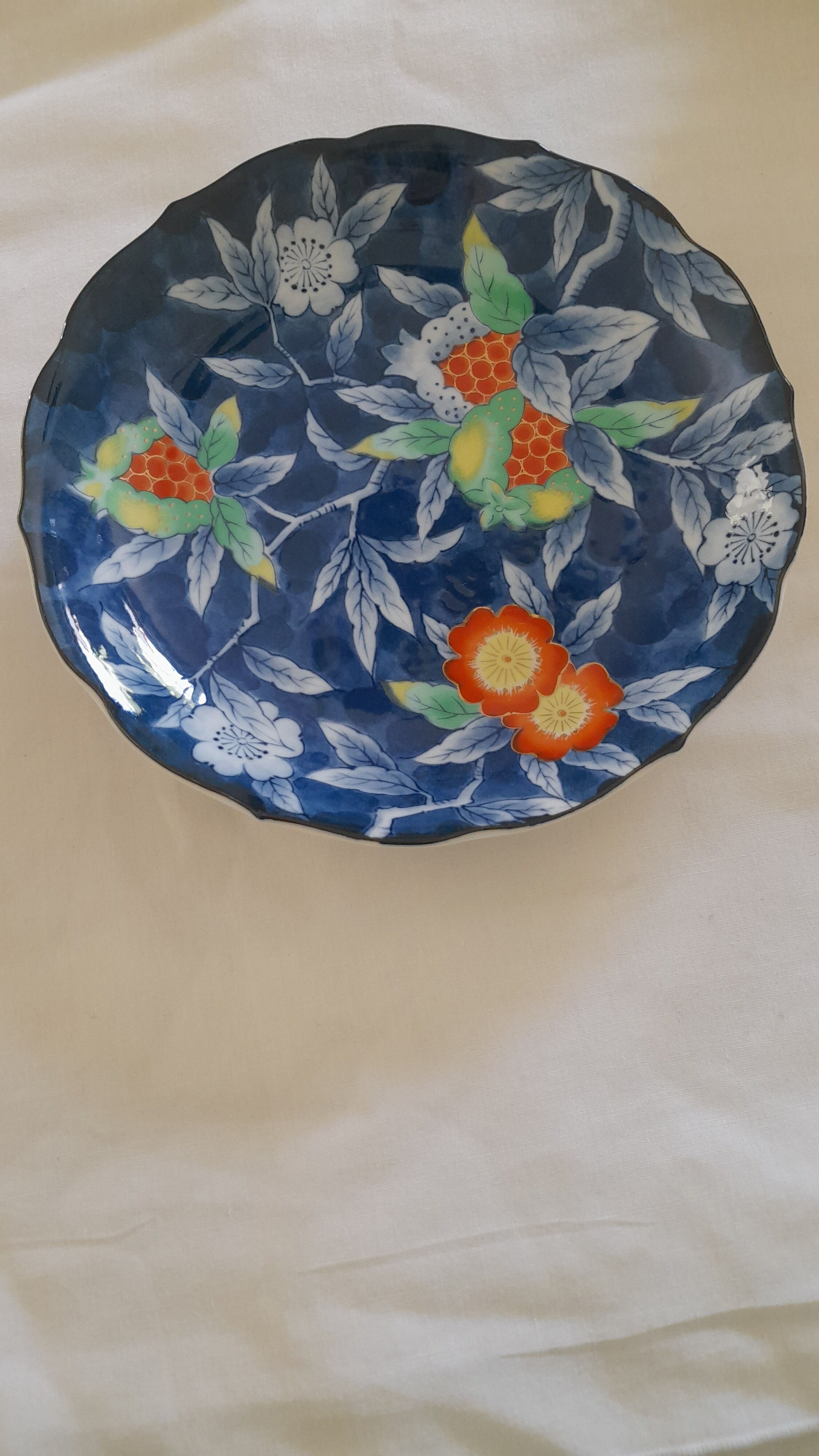 Ancient Chinese porcelain flower plate signed