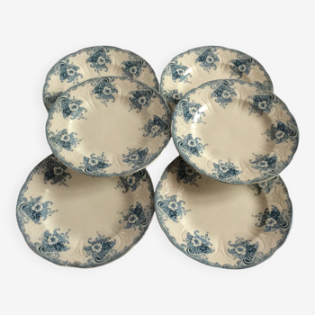 6 flat plates, Longwy, Gobelins model, late 19th century