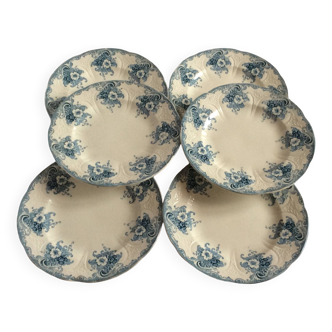 6 flat plates, Longwy, Gobelins model, late 19th century