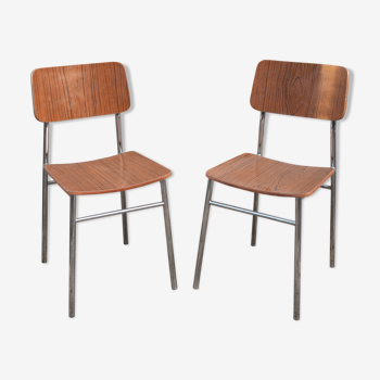Pair of chairs in wood-coloured formica