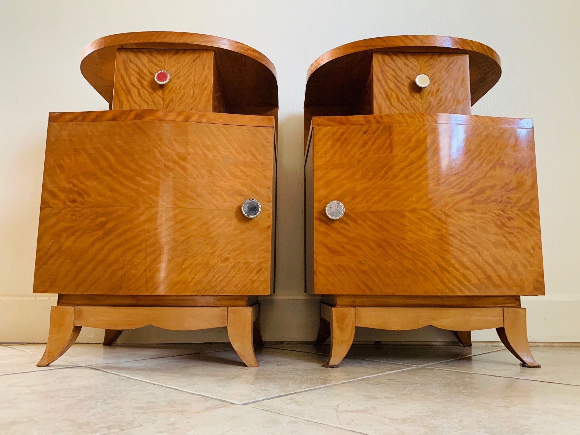 Pair of art deco bedsides in lemon tree magnifying glass