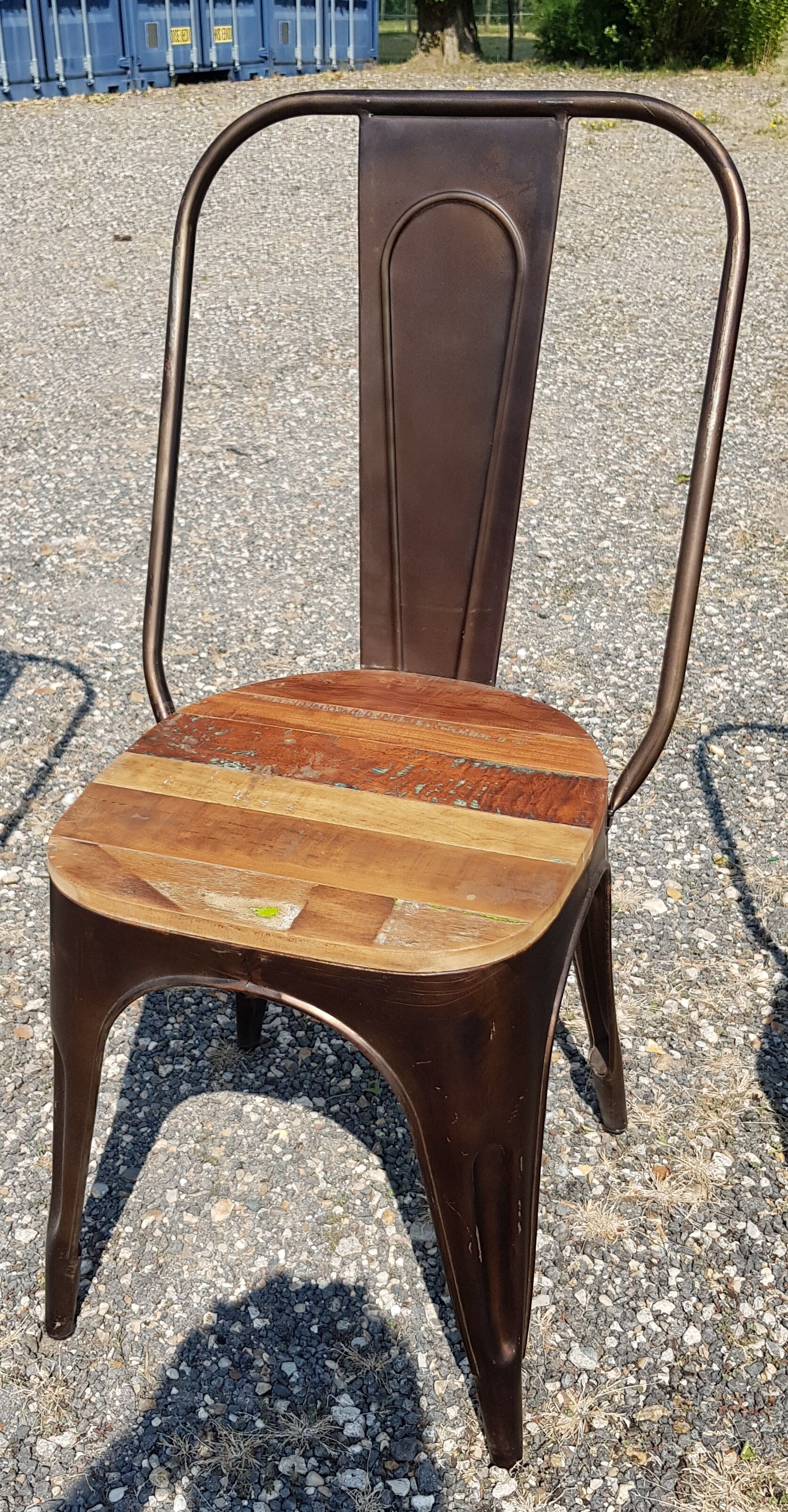 Set of 4 metal chairs with teak seat