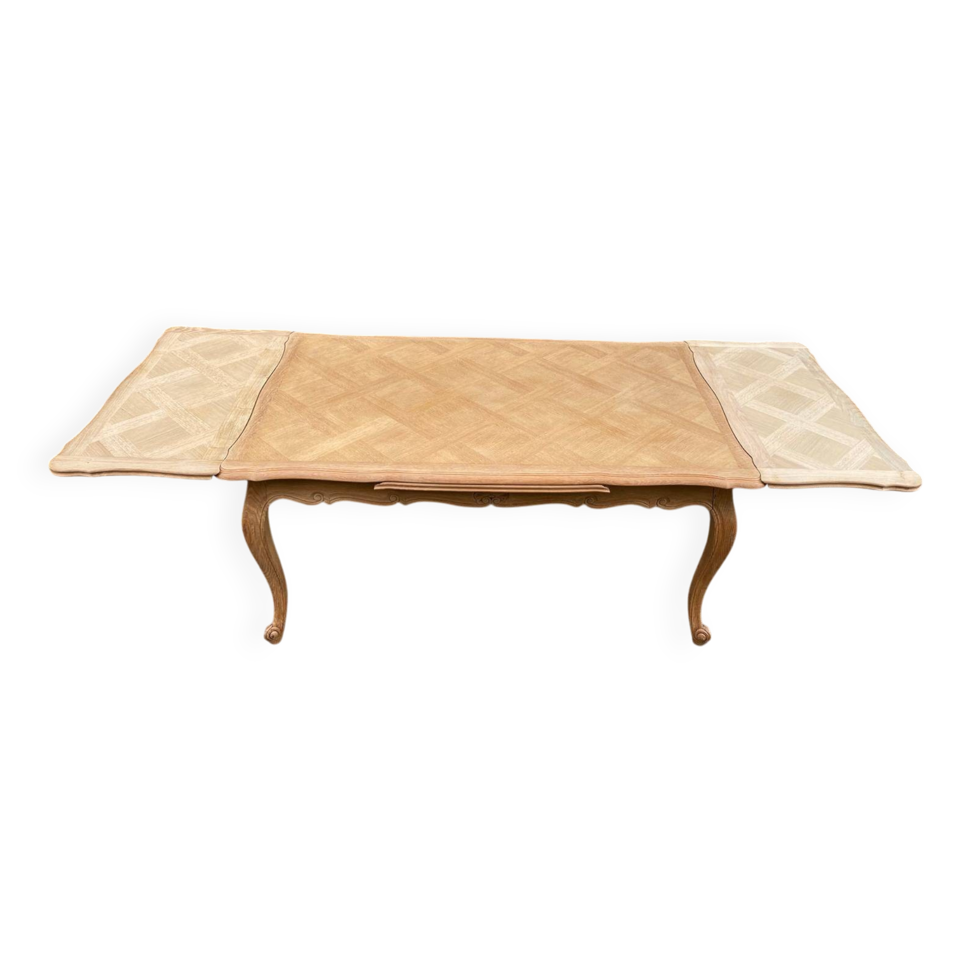Table à manger extensible Louis XV bois massif chêne et marqueterie 250cm