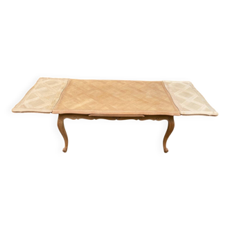Extendable Louis XV dining table in solid oak wood and marquetry 250cm