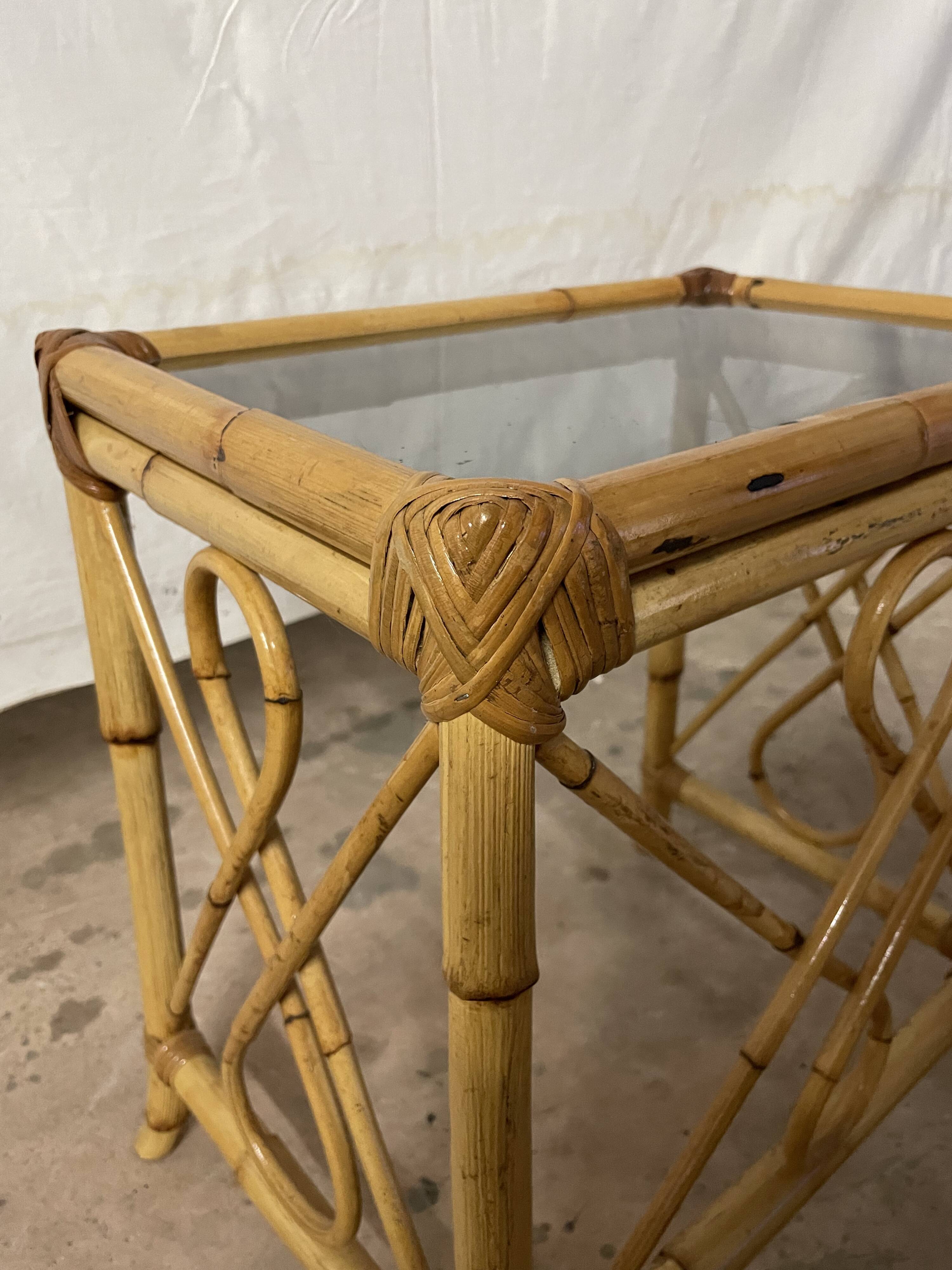 Vintage square rattan side coffee table