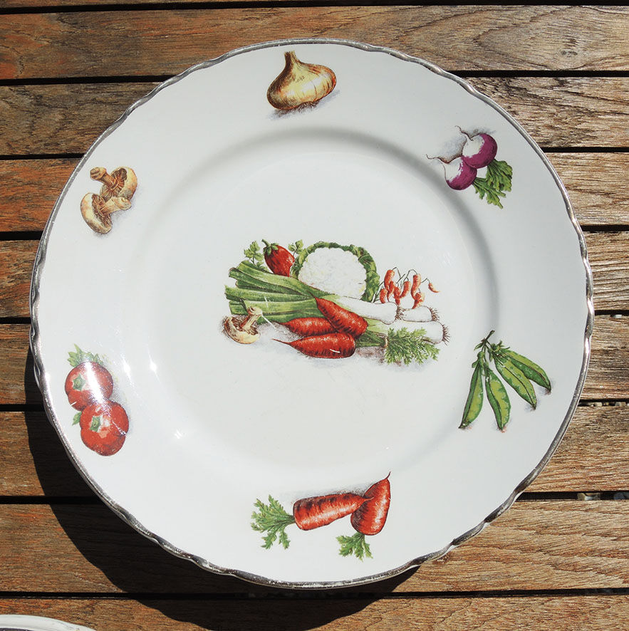 Old ceramic tableware service orchies moulin des loups – vegetable garden pattern – 25 pcs