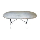 Marble oval tray bistro table and cast iron frame