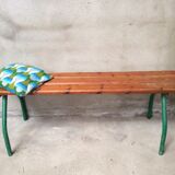 Vintage green industrial school bench