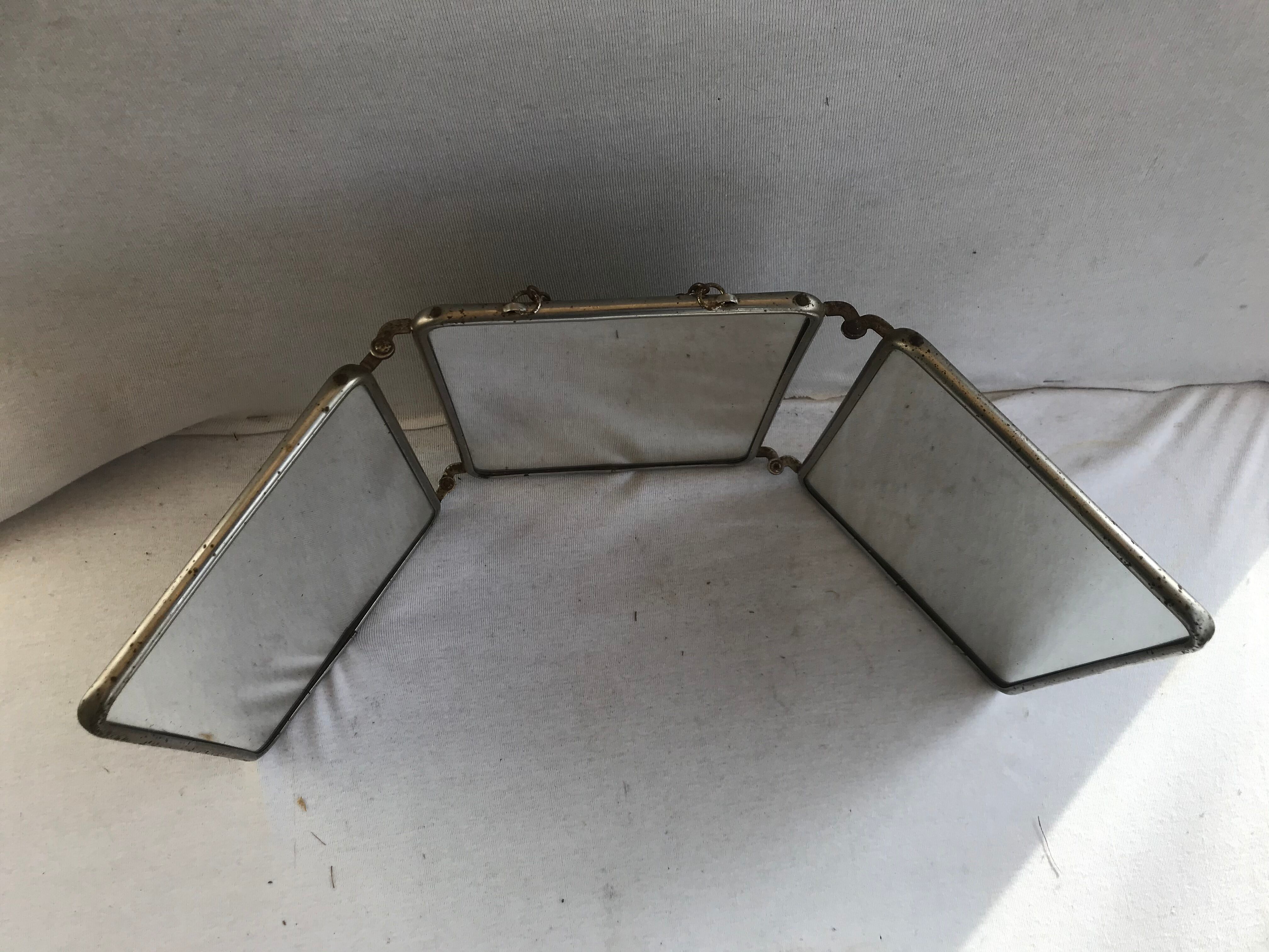 Ancien miroir triptyque barbier