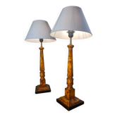 Pair of lamps in Bakelite wood style, 68x30, new lampshade, electrical working, very elegant.