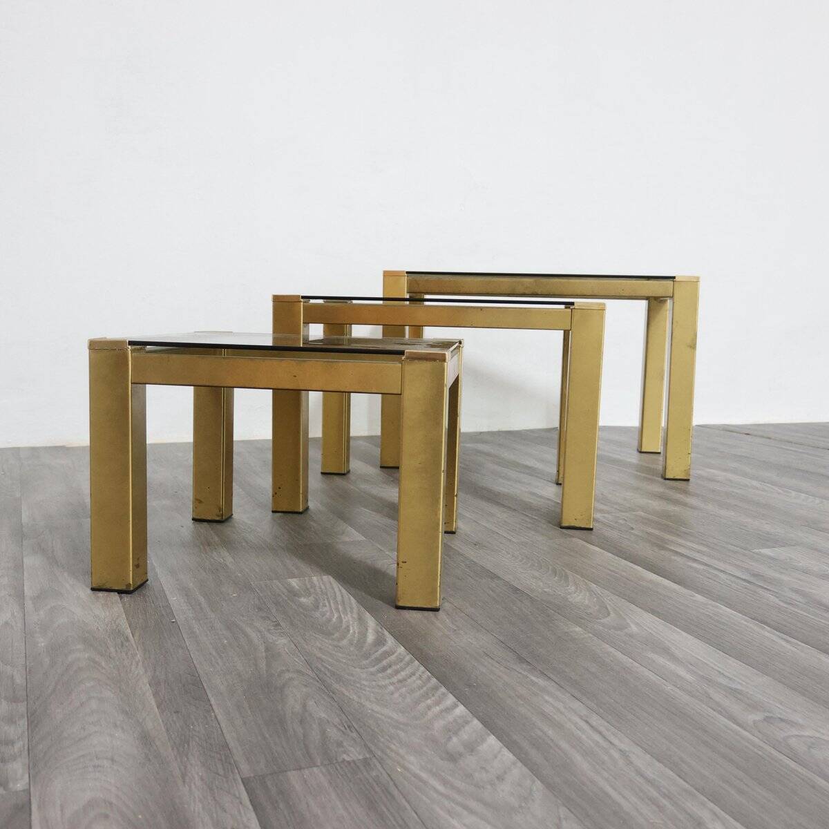 Vintage Hollywood Regency Brass Coffee Tables, 1970s, Set of 3