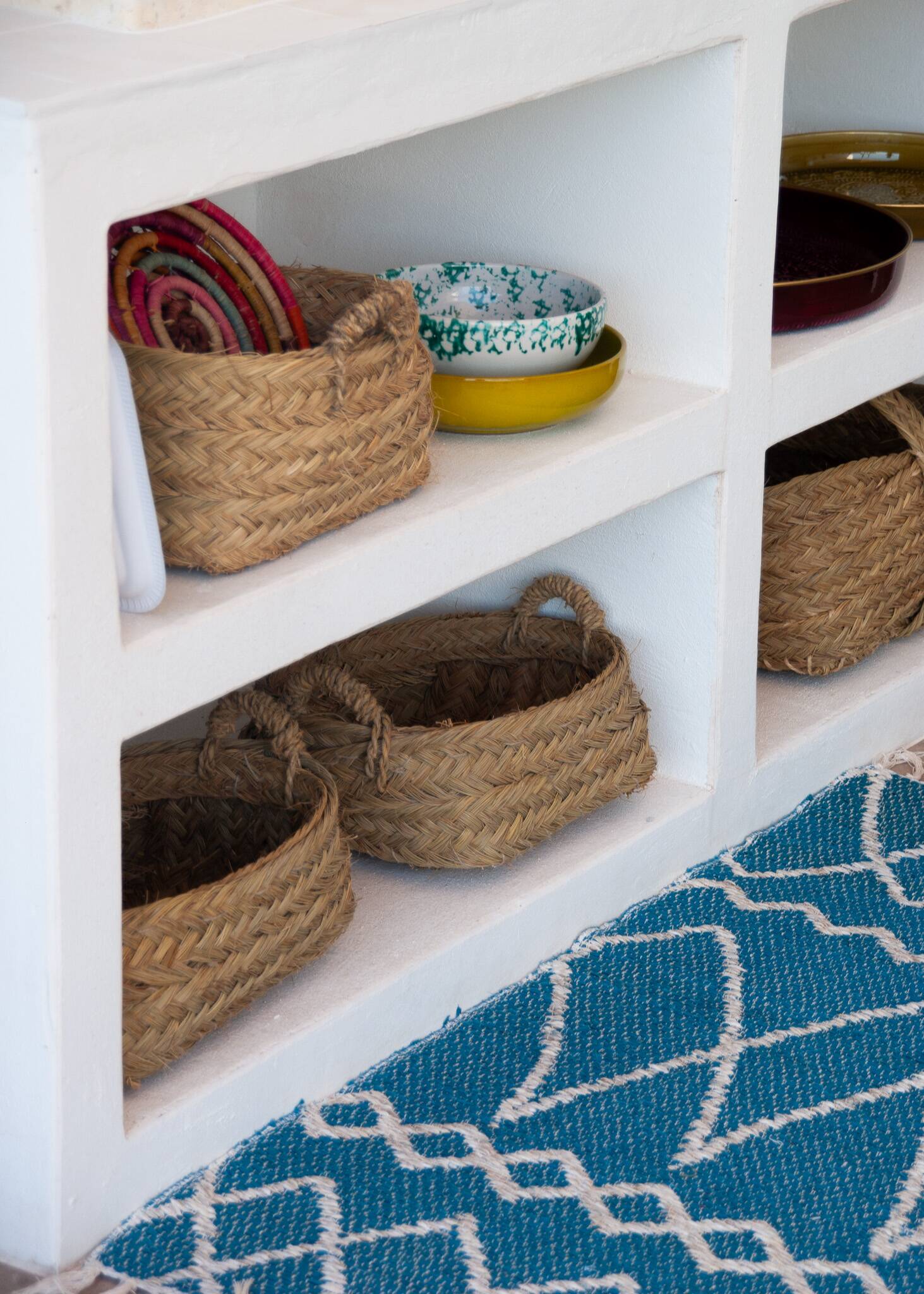 Recycled cotton handcrafted rug - Reversible - Blue