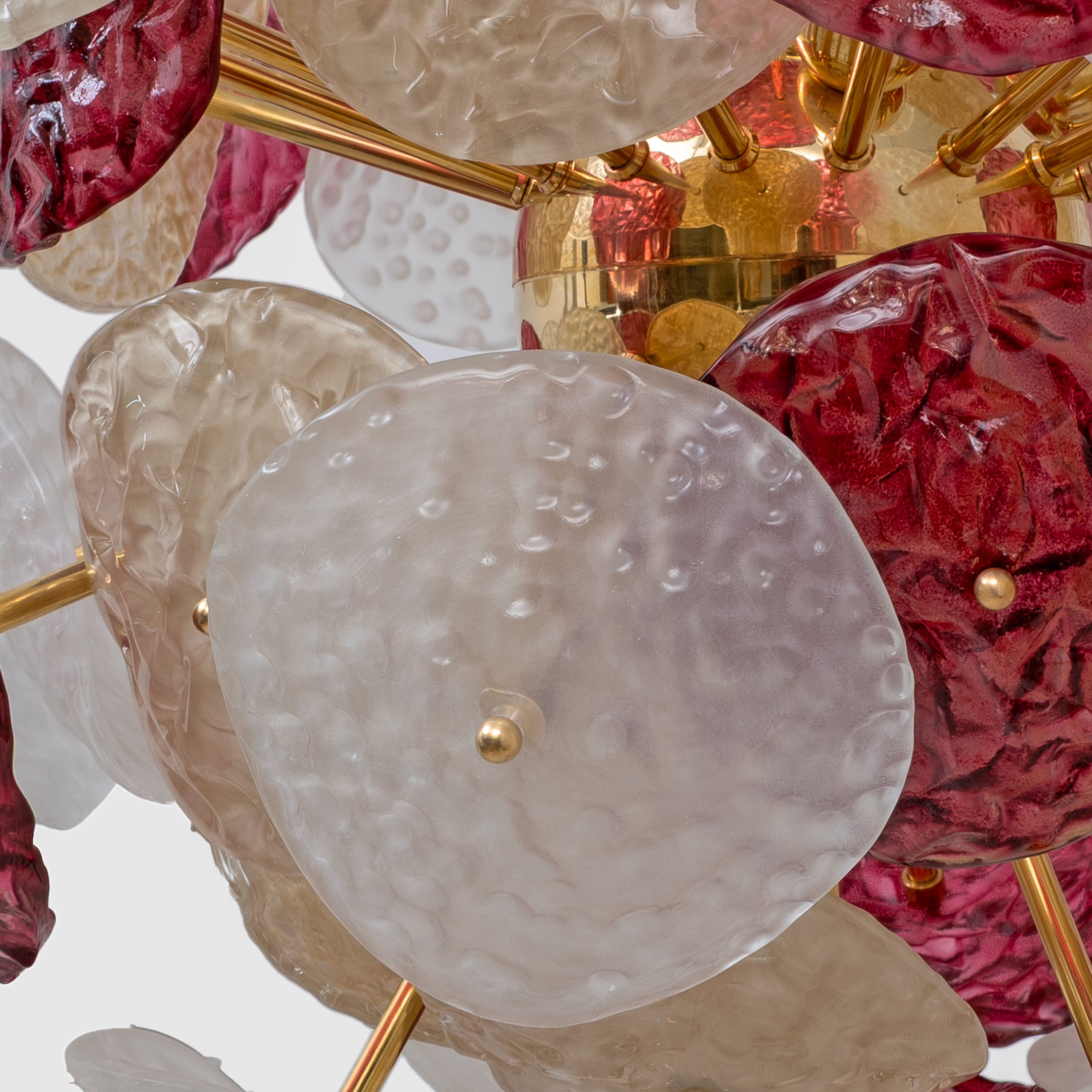Murano Glass and Brass Sputnik Chandelier Cherry Red, White and Champagne