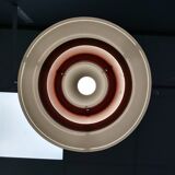 Danish hanging lamp in silver-coloured aluminium with contrasting orange lacquer inside.