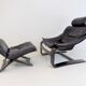 Nelo Kroken leather chair with ottoman by Ake Fribytter