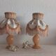 Pair of vintage alabaster lamps in Boudoir style – Fringed lampshade