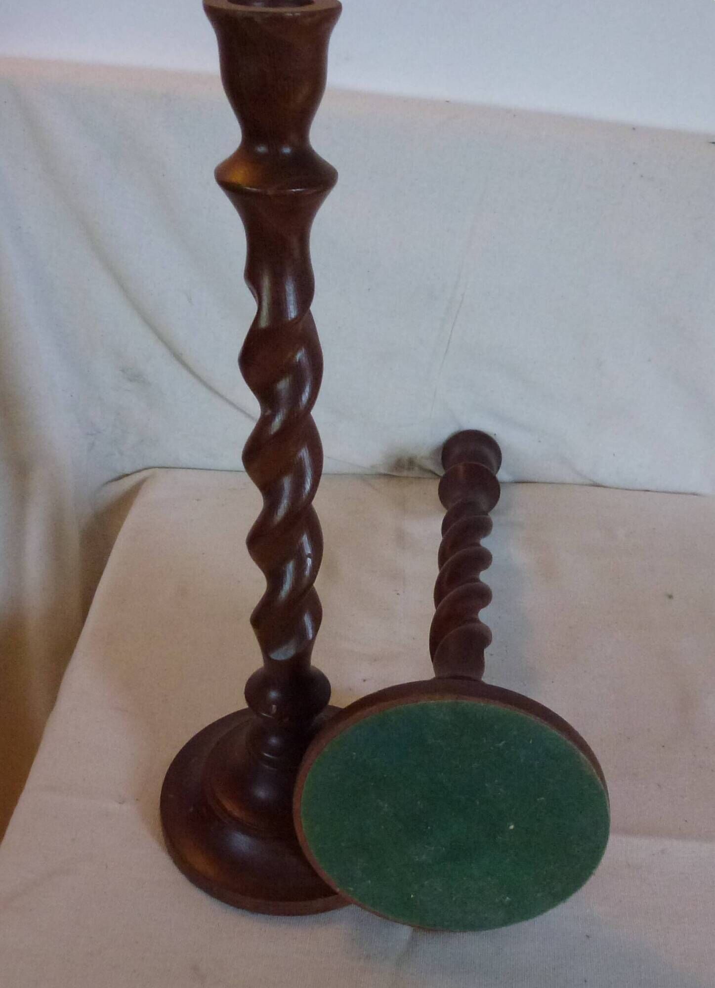Pair of large vintage twisted wood candlesticks