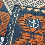 Brown wool rug with colorful boho flowers 142x196cm