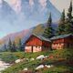 Oil painting on faesite from the 50s signed roos mountain landscape