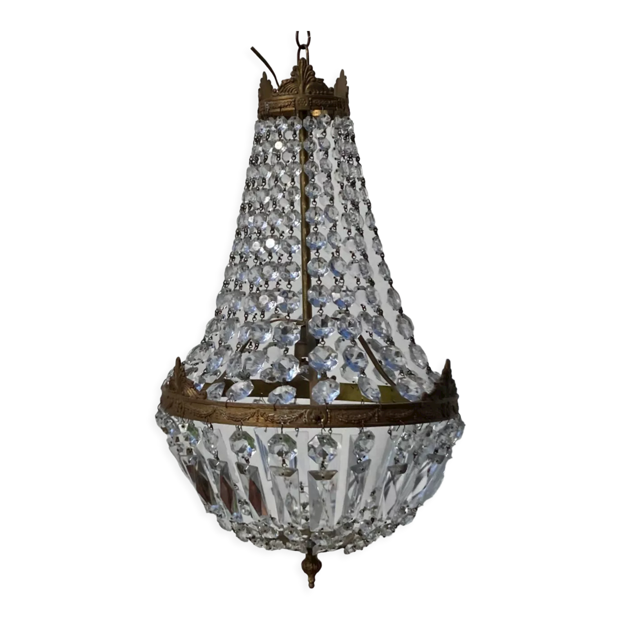Balloon chandelier with glass crystal and brass tassels in empire style